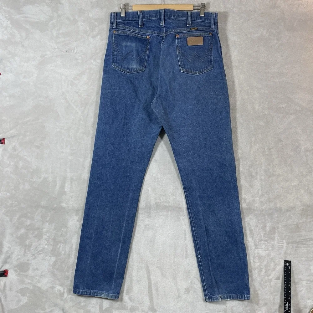 Vtg Wrangler 13MWZ Jeans Mens 36x36 (fit 34x34) Whisker Fade Distressed Mud Wash
